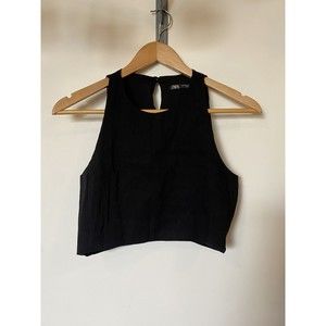 Zara Black Sleeveless Keyhole Button Back Crop Top Womens Size XS